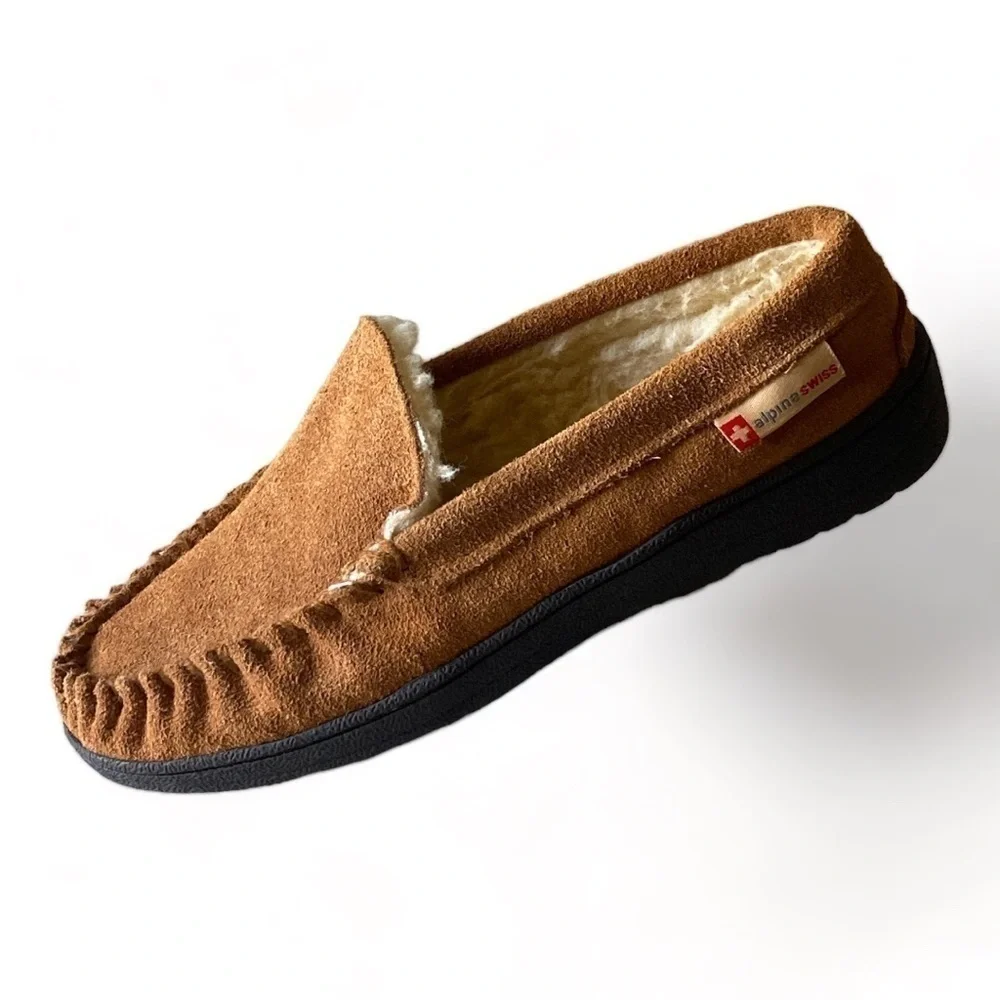 Alpine Swiss Genuine Suede Shearling Lined Moccasins Size 7 Cabincore NW…
